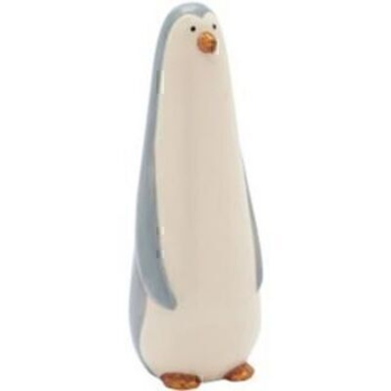 Tall Ceramic Penguin with Copper Nose Ornament by Transomnia. Gorgeous cute ceramic penguin ornament in white and grey with a copper nose and feet. Would look good in a flock! A lovely addition to your winter decorations. Size:  12.5 x 4.5 x 4.5cm